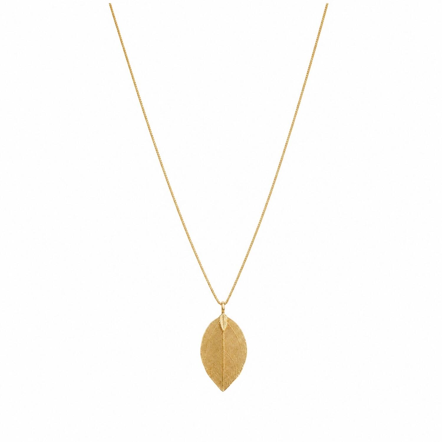 Colar 60 cm Folha com Detalhes Banhado em Ouro 18K