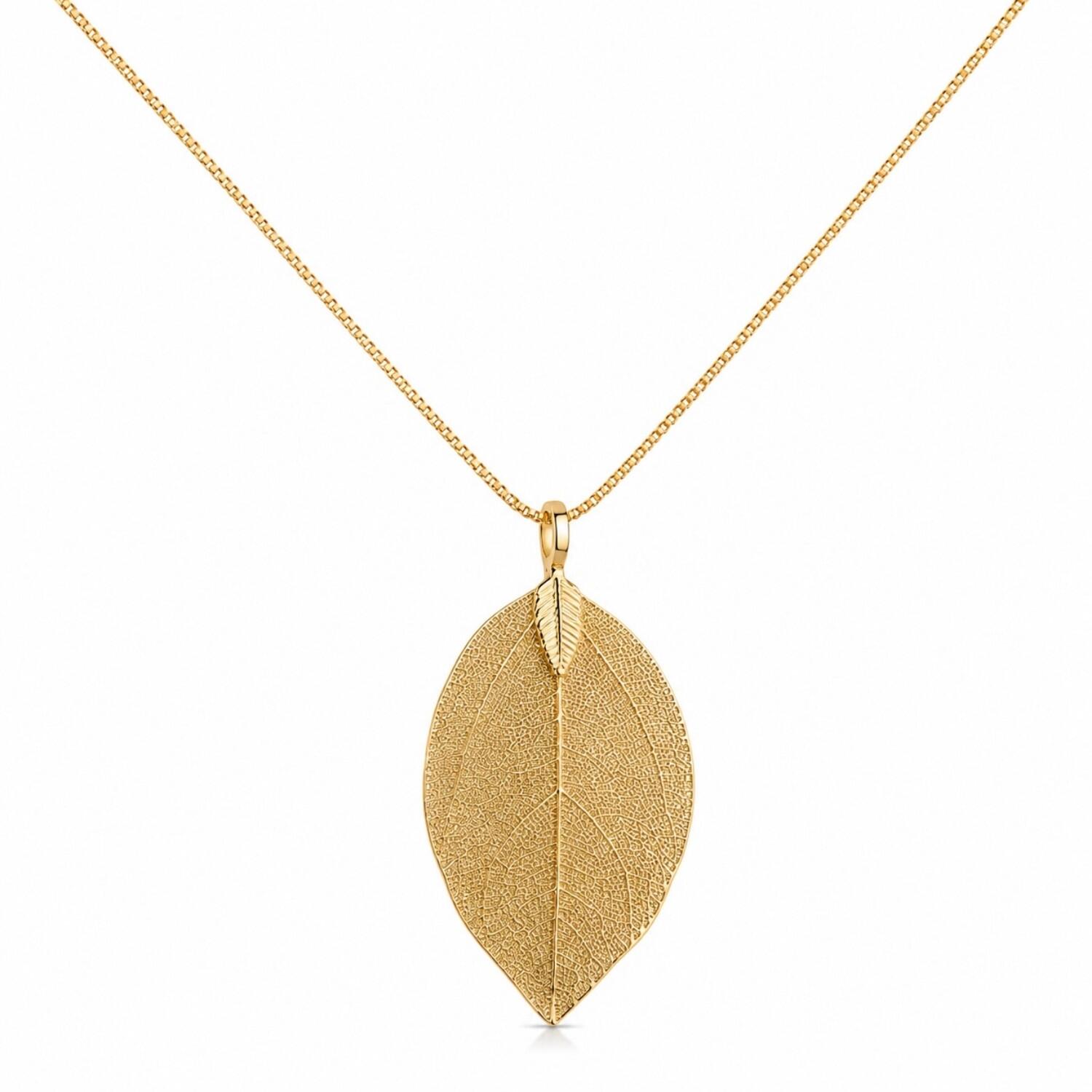 Colar 60 cm Folha com Detalhes Banhado em Ouro 18K