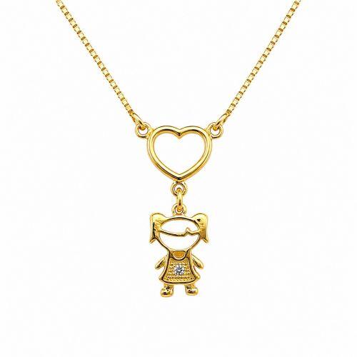 Colar 1 Filho Com Cora��o Vazado Banhado a Ouro - 1 Menina
