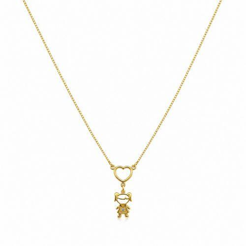 Colar 1 Filho Com Cora��o Vazado Banhado a Ouro - 1 Menina