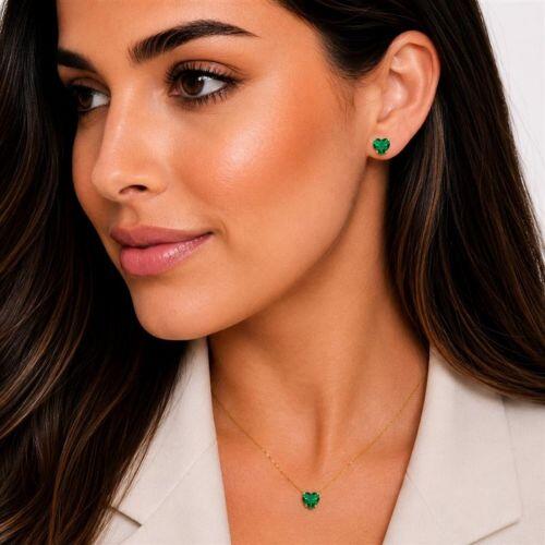 Conjunto Cora��o Turmalina Banhado em Ouro18k