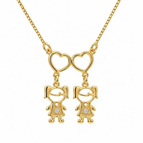 Colar 2 Filhos Com Coração Vazado Banhado a Ouro - 2 Meninas