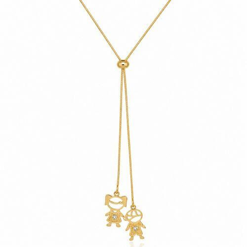 Colar Gravatinha Regul�vel Filhos Casal Banhado a Ouro