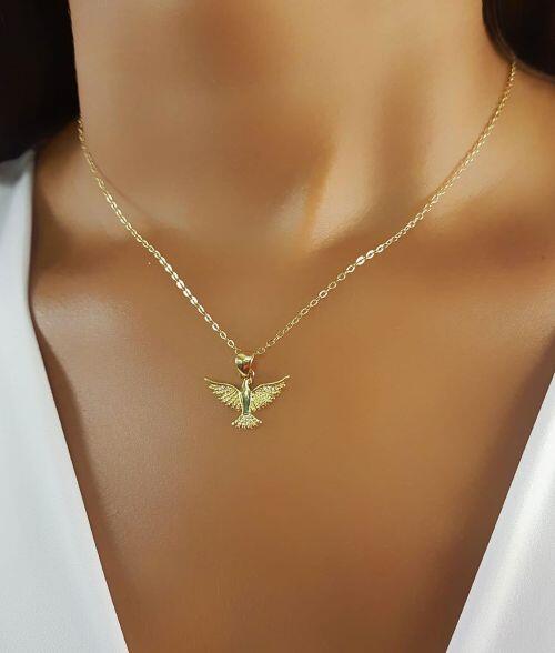 Colar Mini Elo Pingente Esp�rito Santo Liso Banhado a Ouro
