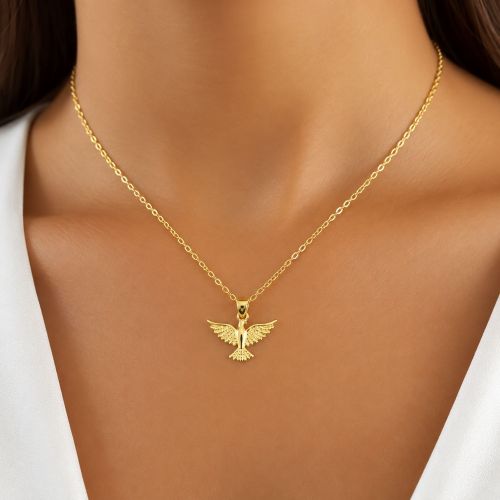 Colar Mini Elo Pingente Esp�rito Santo Liso Banhado a Ouro