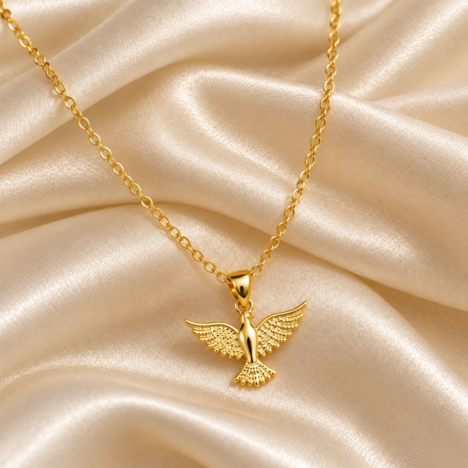 Colar Mini Elo Pingente Espírito Santo Liso Banhado a Ouro