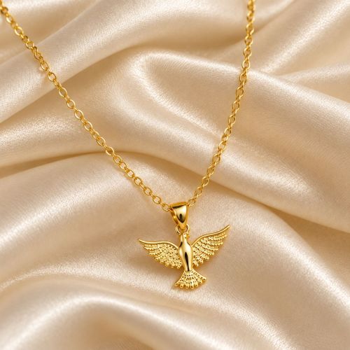 Colar Mini Elo Pingente Espírito Santo Liso Banhado a Ouro