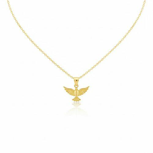 Colar Mini Elo Pingente Esp�rito Santo Liso Banhado a Ouro