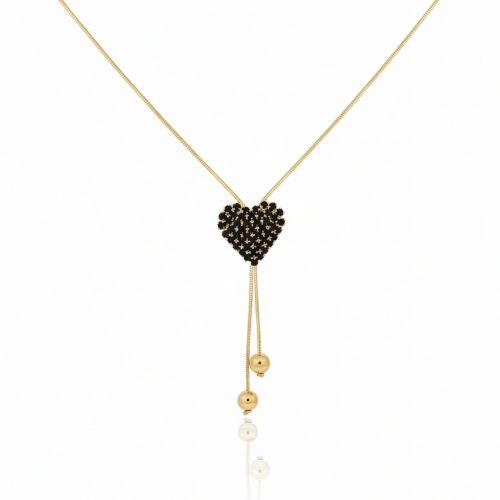 Colar Gravatinha Fixa com Zirc�nia Negra Banhado em Ouro18k