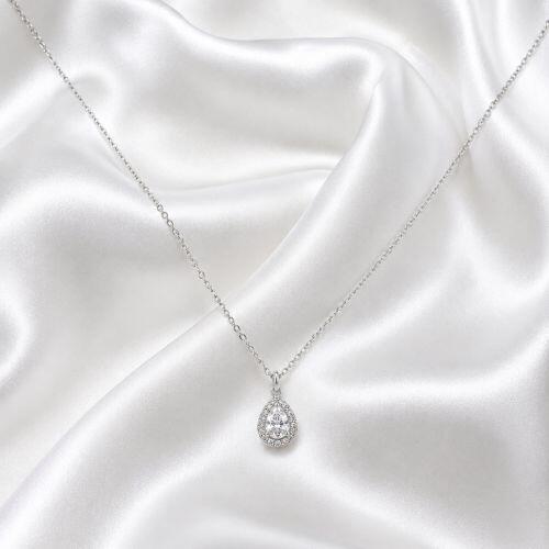 Colar Mini Elo com Gota Micro Zircônia Cristal Aço Inox