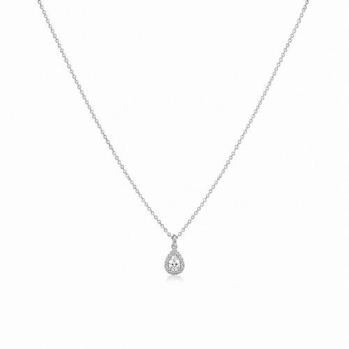 Colar Mini Elo com Gota Micro Zircônia Cristal Aço Inox