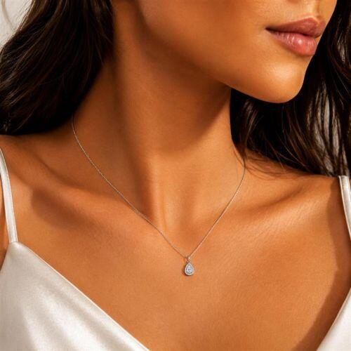 Colar Mini Elo com Gota Micro Zircônia Cristal Aço Inox