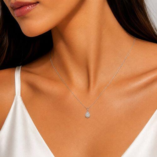 Colar Mini Elo com Gota Micro Zircônia Cristal Aço Inox