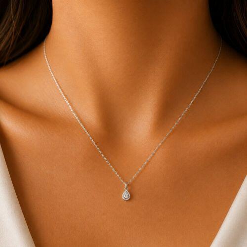 Colar Mini Elo com Gota Micro Zirc�nia Cristal A�o Inox