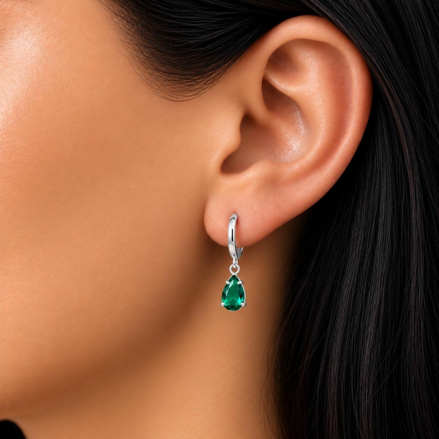 Brinco Argola com Gota Zircônia Turmalina Banhado a Prata
