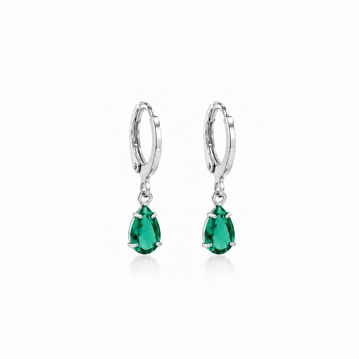 Brinco Argola com Gota Zircônia Turmalina Banhado a Prata