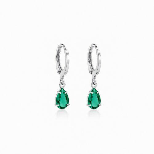 Brinco Argola com Gota Zircônia Turmalina Banhado a Prata