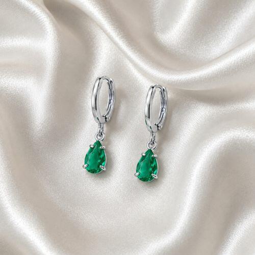 Brinco Argola com Gota Zircônia Turmalina Banhado a Prata