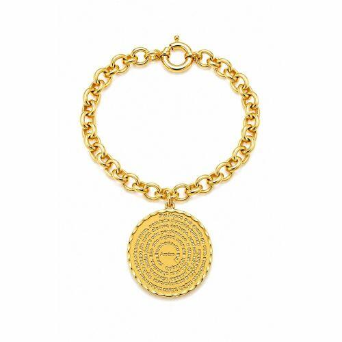Pulseira Elo Portugu�s com Pingente Ora��o Pai Nosso com Fecho boia Banhada Ouro