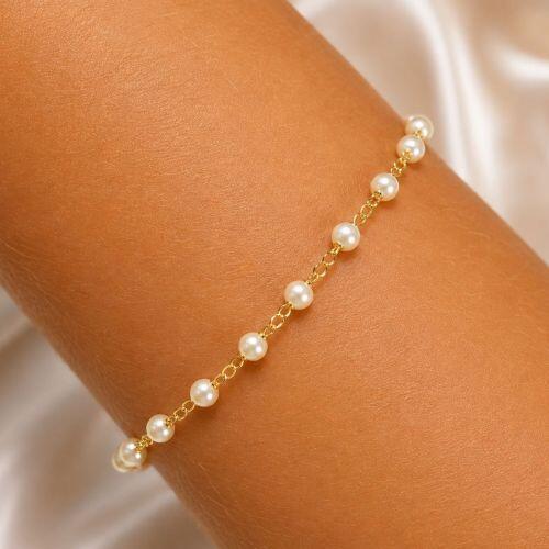 Pulseira P�rola Banhado em Ouro18k