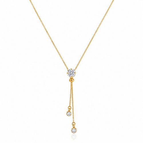 Colar Gravatinha Regulável Ponto de Luz Zircônia Cristal Banhado em Ouro18k