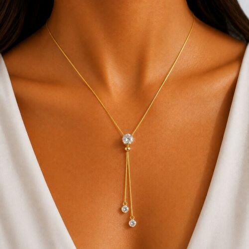 Colar Gravatinha Regul�vel Ponto de Luz Zirc�nia Cristal Banhado em Ouro18k