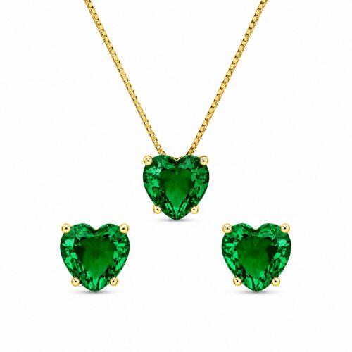 Conjunto Cora��o Zirc�nia Esmeralda Banhado em Ouro18k