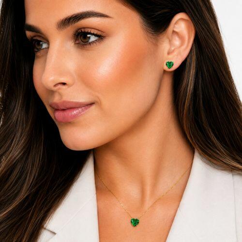 Conjunto Cora��o Zirc�nia Esmeralda Banhado em Ouro18k