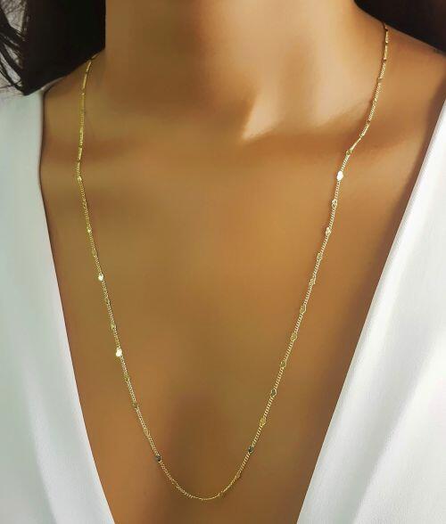 Colar Longo Mini Cora��es Lisos Banhado em Ouro18k