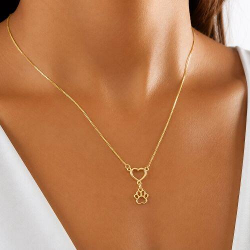 Colar Cora��o Vazado com Pingente Patinha Banhado em Ouro 18k