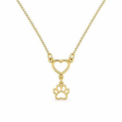 Colar Coração Vazado com Pingente Patinha Banhado em Ouro 18k
