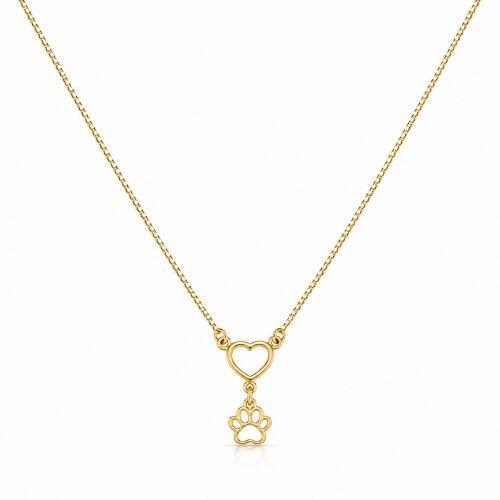 Colar Cora��o Vazado com Pingente Patinha Banhado em Ouro 18k