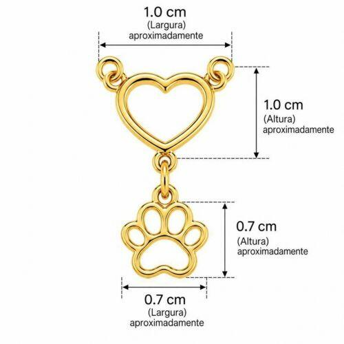 Colar Coração Vazado com Pingente Patinha Banhado em Ouro 18k