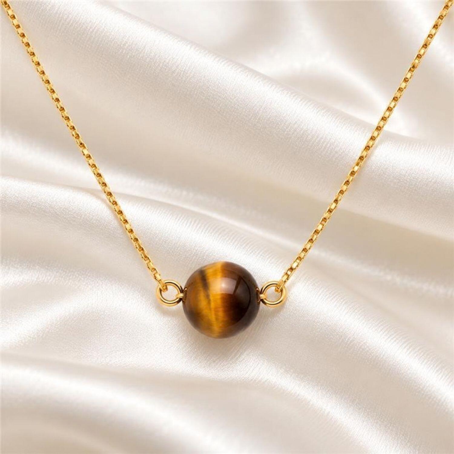 Choker Pedra Natural Olho de Tigre Banhado em Ouro 18K