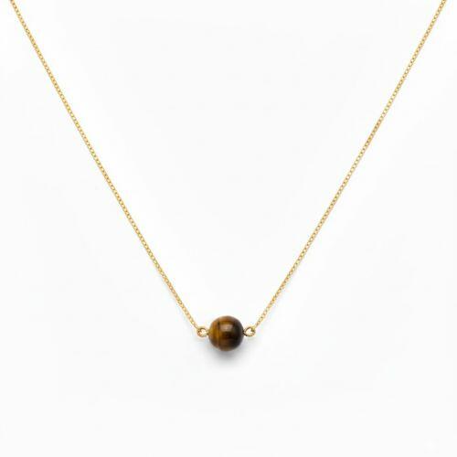 Choker Pedra Natural Olho de Tigre Banhado em Ouro 18K