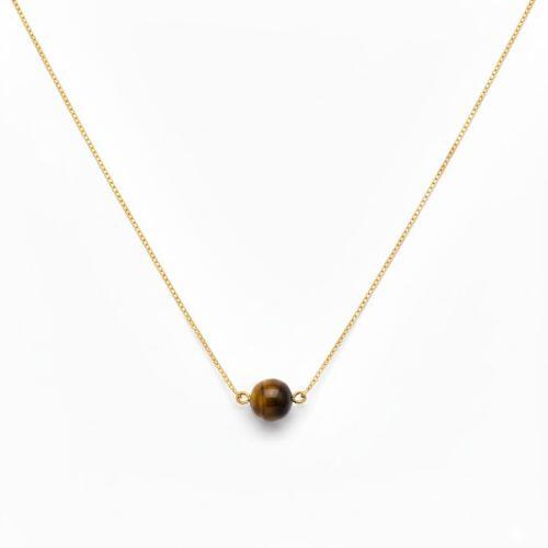 Choker Pedra Natural Olho de Tigre Banhado em Ouro 18K