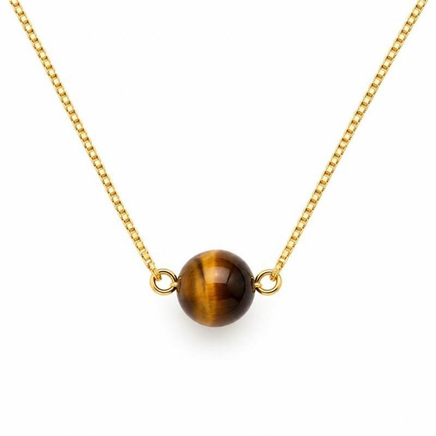 Choker Pedra Natural Olho de Tigre Banhado em Ouro 18K