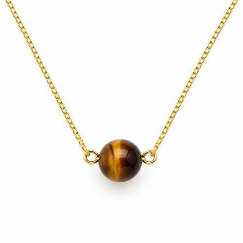 Choker Pedra Natural Olho de Tigre Banhado em Ouro 18K