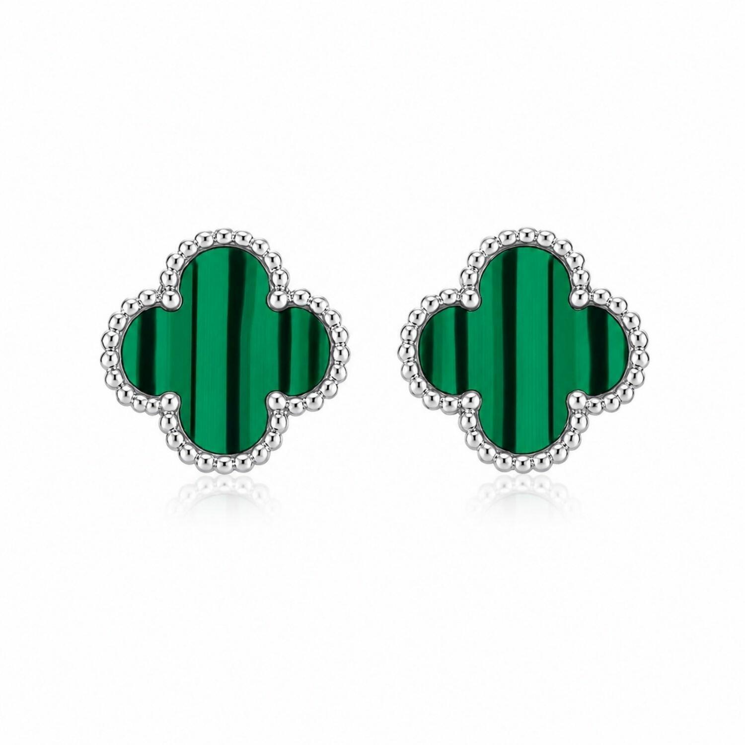 Brinco Flor 4 Pétalas Verde Aço Inox