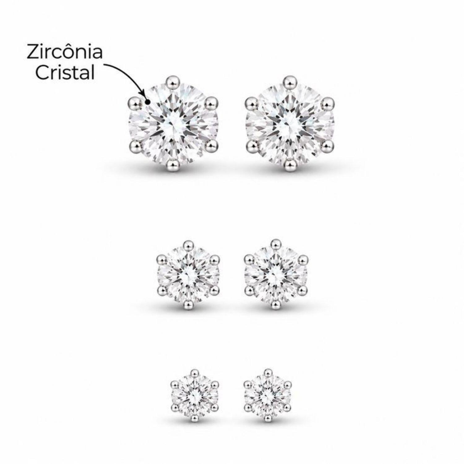 Brinco Trio Ponto de Luz Zircônia Cristal Aço Inox