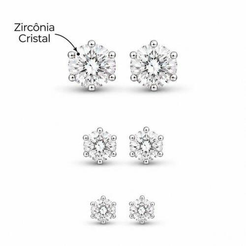 Brinco Trio Ponto de Luz Zircônia Cristal Aço Inox
