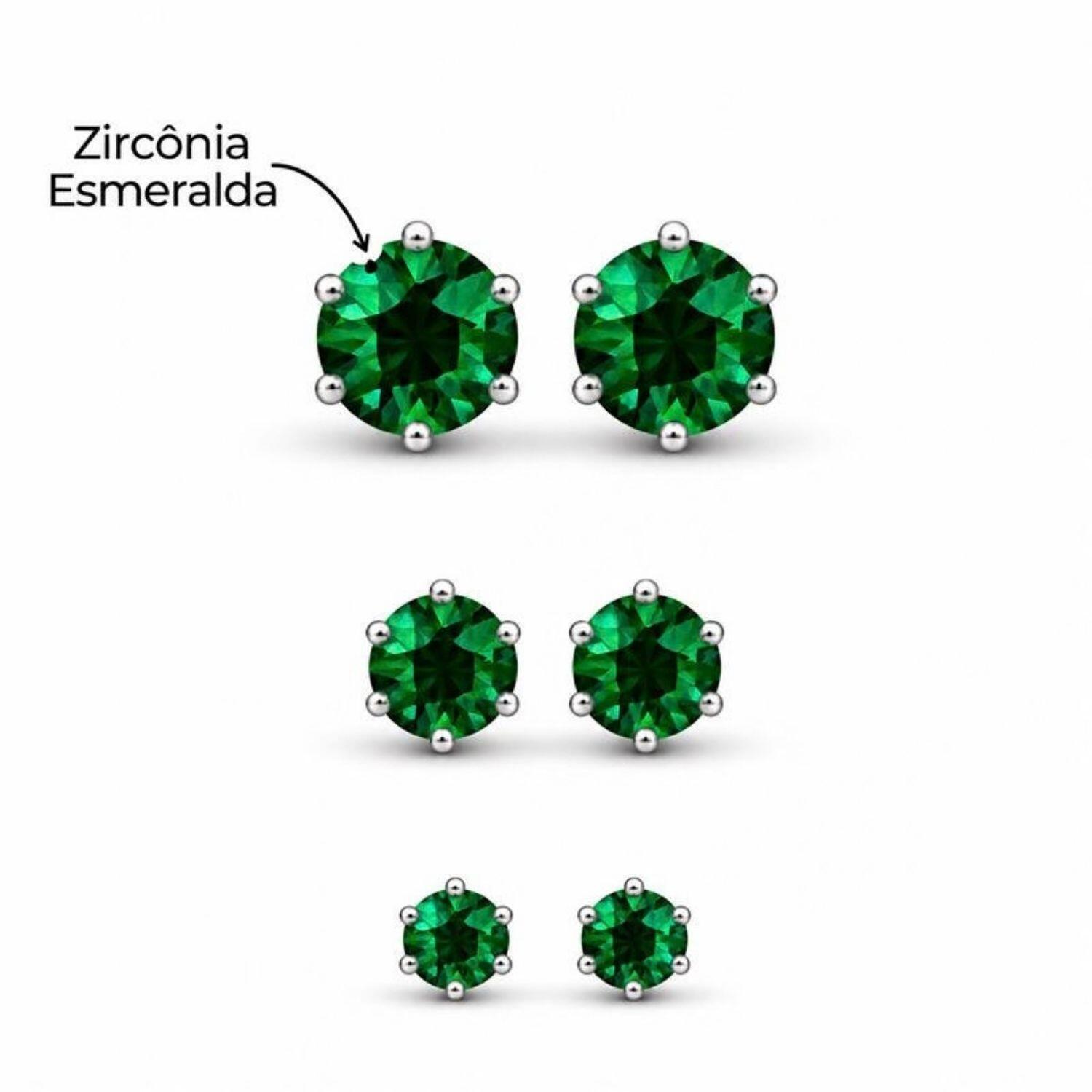 Brinco Trio Ponto de Luz Zircônia Esmeralda Aço Inox