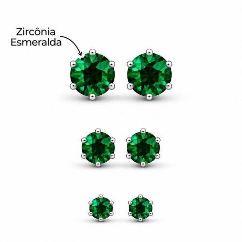 Brinco Trio Ponto de Luz Zircônia Esmeralda Aço Inox