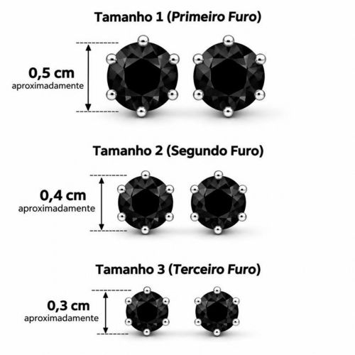Brinco Trio Ponto de Luz Zircônia Negra Aço Inox