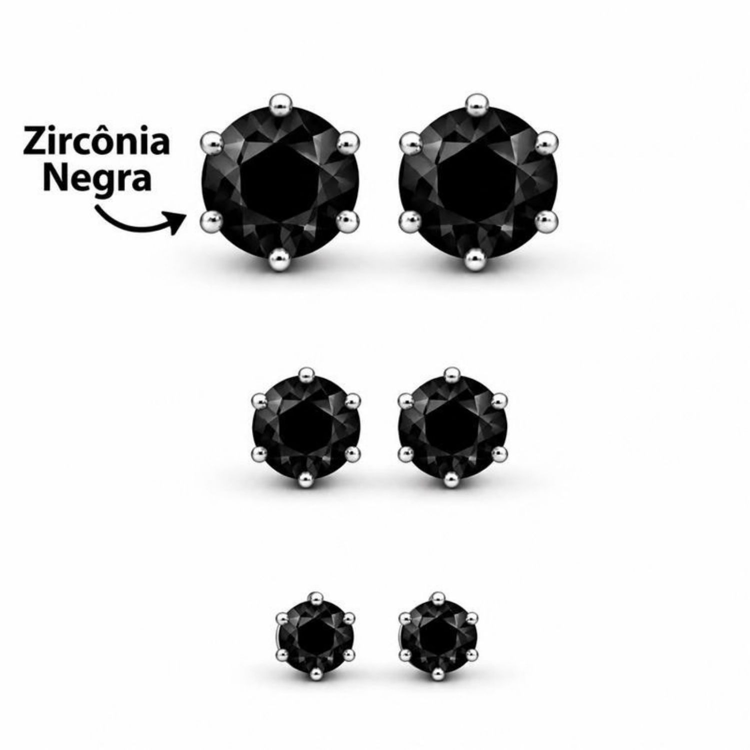 Brinco Trio Ponto de Luz Zircônia Negra Aço Inox