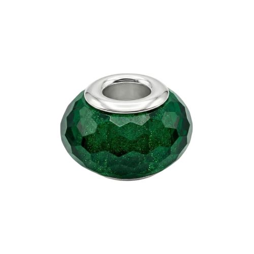 Berloque Separador Murano Verde Escuro Aço Inox