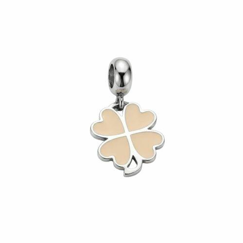 Berloque Trevo com Resina Rosa Claro Aço Inox