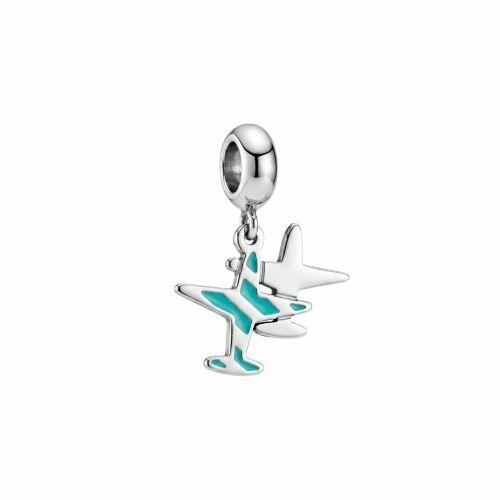 Berloque 2 Avi�es Resina Azul Claro A�o Inox