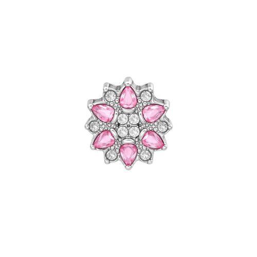 Berloque Separador Flor Zircônia Rosa e Cristal Aço Inox