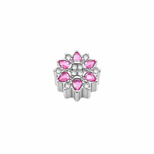 Berloque Separador Flor Zircônia Rosa e Cristal Aço Inox